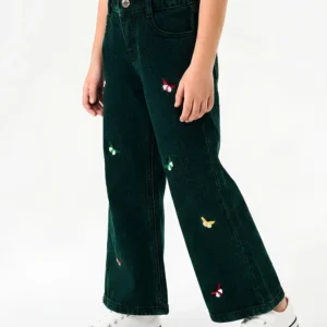 EMBROIDED BAGGY PANT | GREENISH