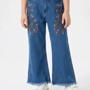 FLOWER EMBROIDED PANT | BLUE(MID)
