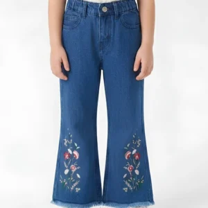 OPEN BOTTOM EMBROIDED PANT | BLUE(DARK)