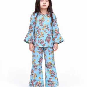 BLUE FLORAL BELL-BOTTOM FLANNEL | CORDSET