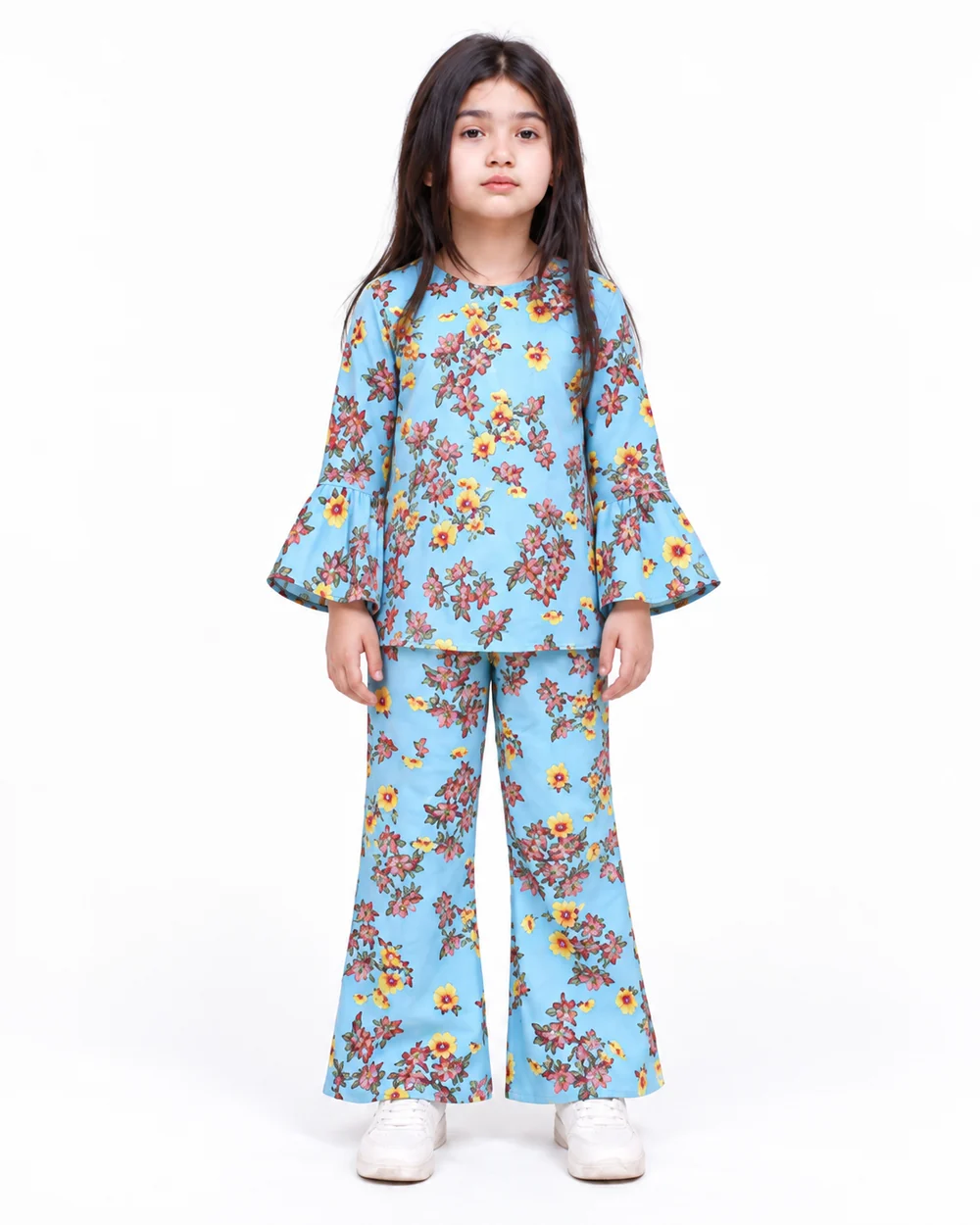 BLUE FLORAL BELL-BOTTOM FLANNEL | CORDSET