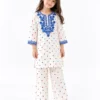 Embroidered Heart Winter Kurta Set | white