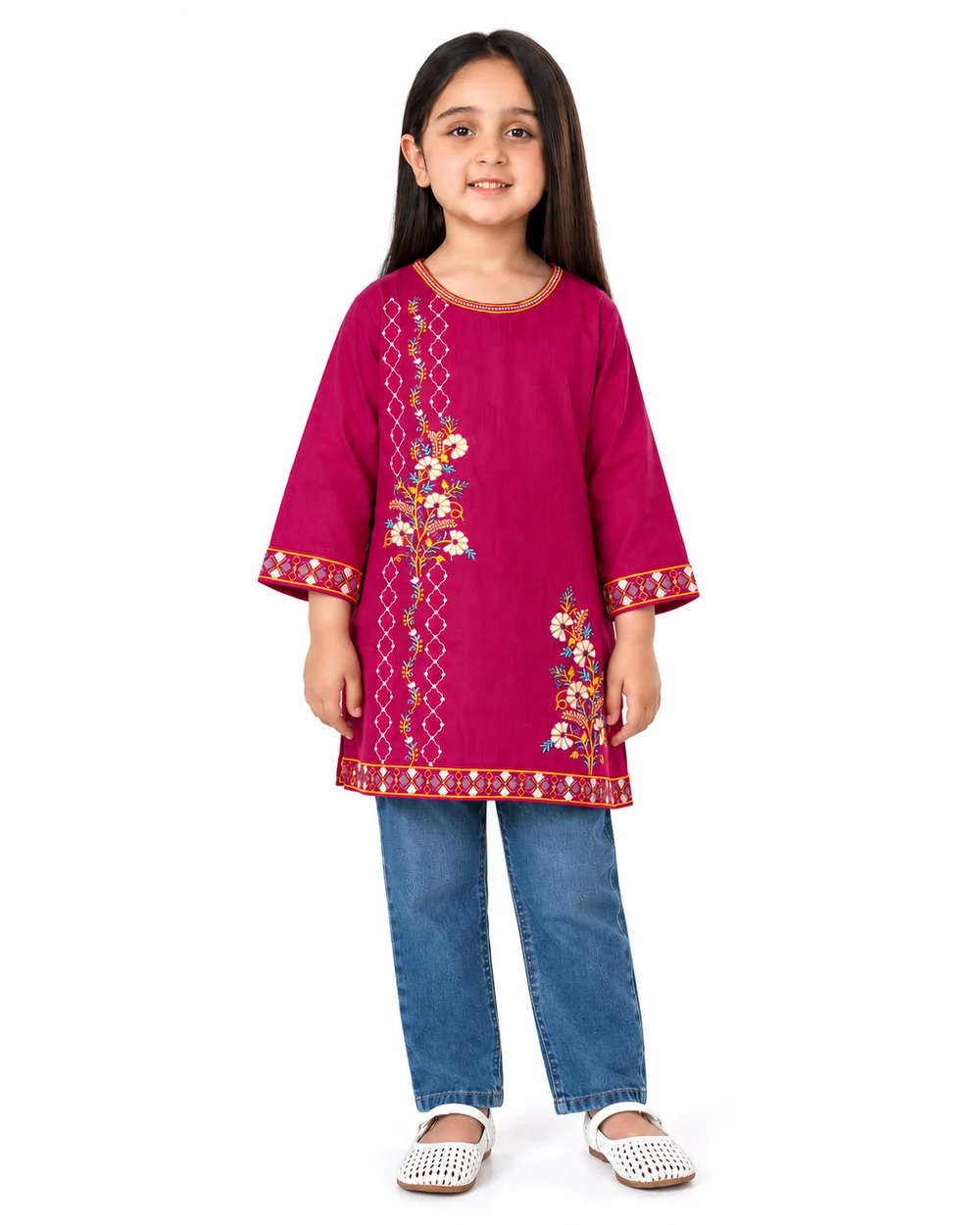 Embroidered Maroon Winter Kurti